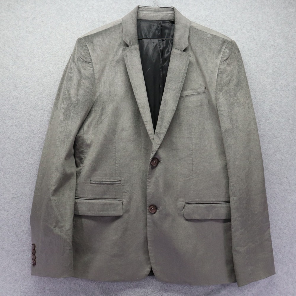Guess Blazer Mens Large 40R Dean Velvet‎ 2-Button Suit Jacket Sport Coat Silver